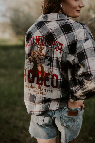 Cowboy Print Cropped Plaid Shirt - Allure Boutique WY