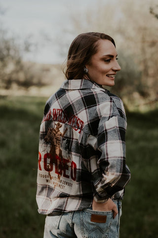 Cowboy Print Cropped Plaid Shirt - Allure Boutique WY