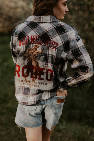 Cowboy Print Cropped Plaid Shirt - Allure Boutique WY