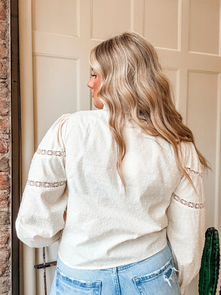 Cream Balloon Sleeve Blouse - Allure Boutique WY