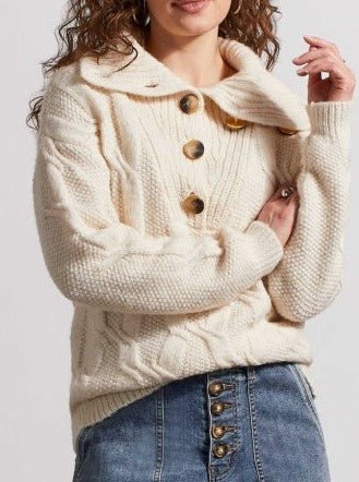 Cream Button Neck Sweater - Allure Boutique WY