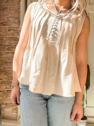 Cream Pleated Swing Tank - Allure Boutique WY