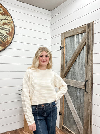 Cream Ribbed Crew Neck Sweater - Allure Boutique WY