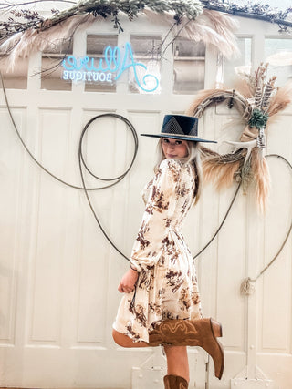 Cream Smocked Dress with Western Scene - Allure Boutique WY