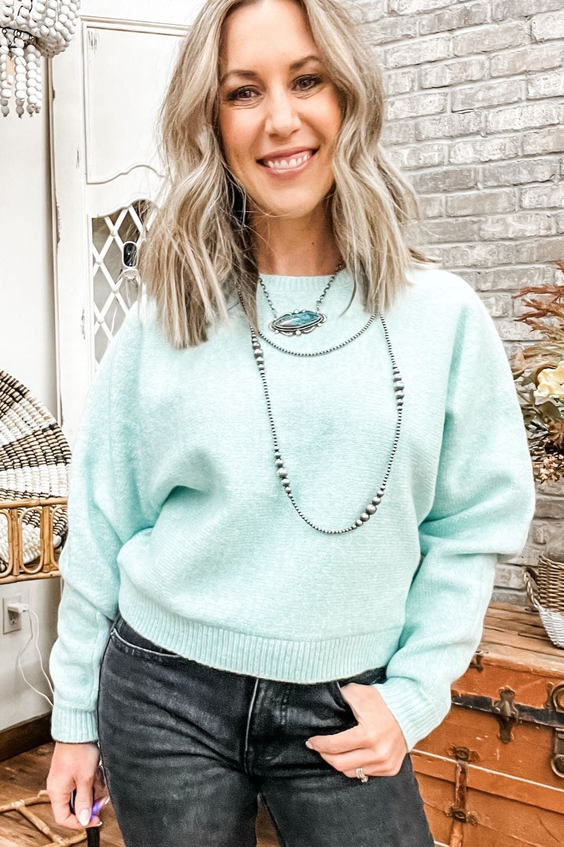 Crew Neck Crop Sweater - Allure Boutique WY