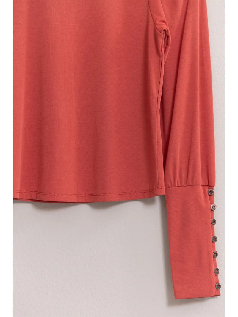 Crew Neck Knit Top with Button Sleeve Detail - Allure Boutique WY