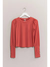 Crew Neck Knit Top with Button Sleeve Detail - Allure Boutique WY