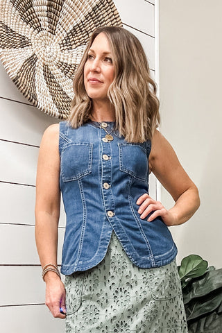 Crew Neck Split Front Vest - Allure Boutique WY