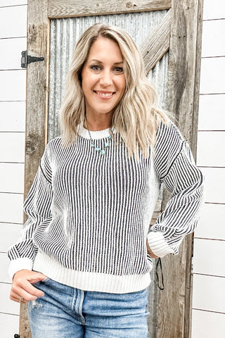 Crew Neck Sweater with Side Slits - Allure Boutique WY