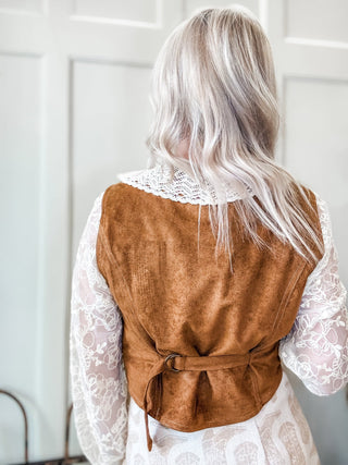 Crochet Collar Tie-Front Velvet Vest - Allure Boutique WY