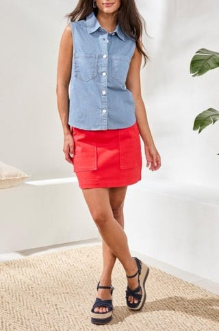 Crop Sleeveless Denim Button Down Shirt - Allure Boutique WY