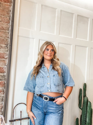 Cropped Denim Button Down Shirt - Allure Boutique WY