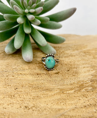 Dot Border Round Turquoise Ring 9