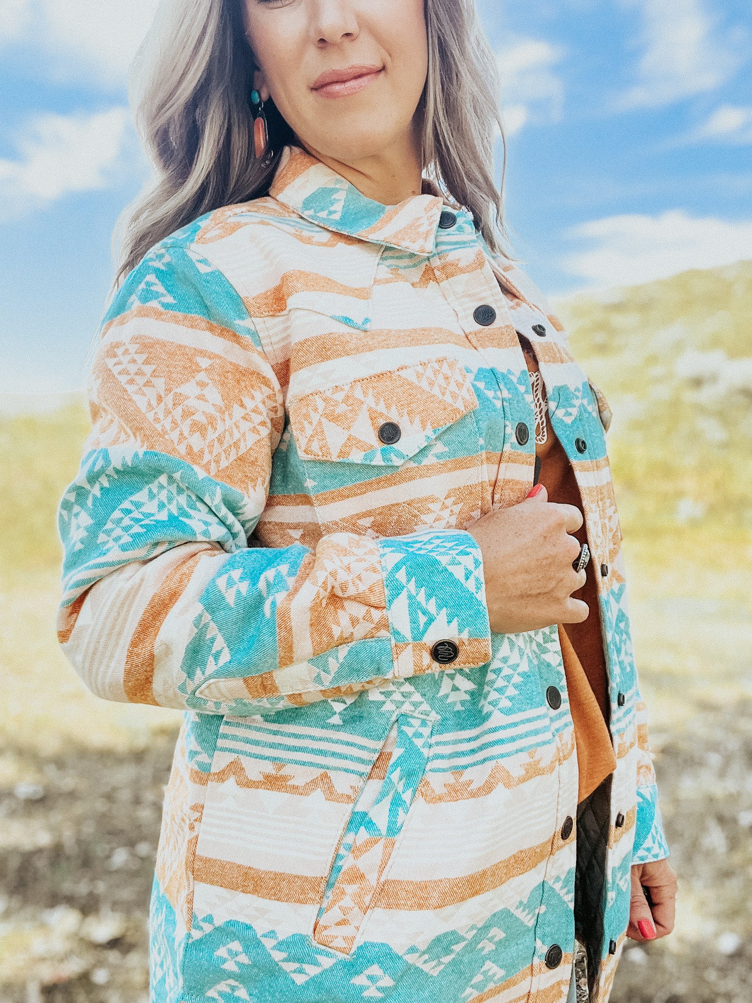 Wrangler Turquoise & Peach Shacket