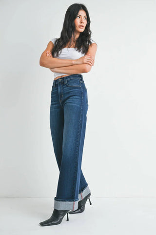 Dark Denim Cuffed Palazzo Jean - Allure Boutique WY