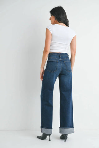 Dark Denim Cuffed Palazzo Jean - Allure Boutique WY
