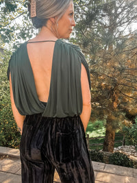 Dark Green Drape V - Neck Sleeveless Top - Allure Boutique WY