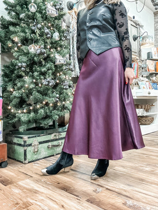 Dark Purple Satin Maxi Skirt - Allure Boutique WY