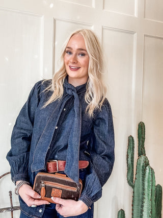 Denim Bow Snap Shirt - Allure Boutique WY