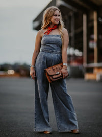 Denim Jumpsuit with Braided Waist - Allure Boutique WY