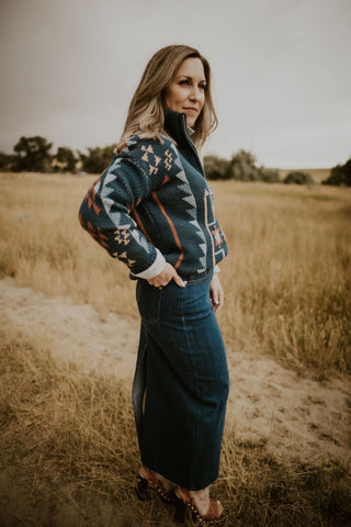 Denim Maxi Skirt with Back Slit - Allure Boutique WY