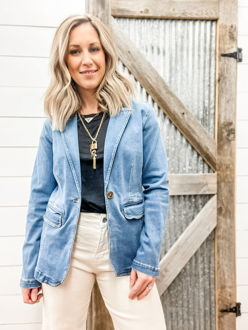 Denim Sculpted Blazer - Allure Boutique WY