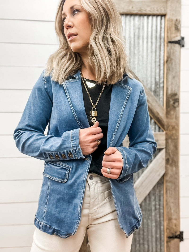 Denim Sculpted Blazer - Allure Boutique WY