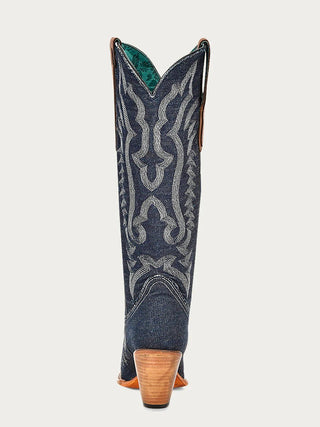 Denim + White Embroidered Tall Boot - Allure Boutique WY
