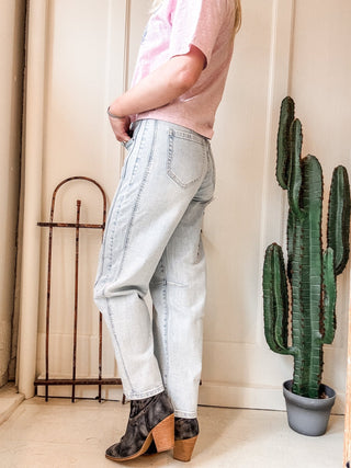 Distressed Barrel Jean - Allure Boutique WY