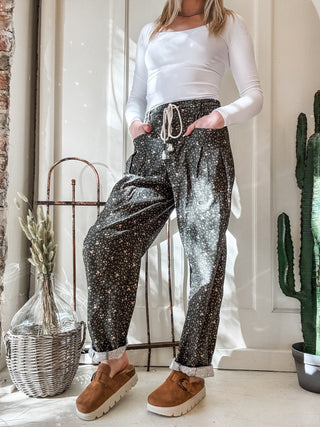 Ditsy Print Drawstring Barrel Pants - Allure Boutique WY
