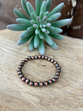 Copper Navajo Pearl Stretch Bracelet 7mm