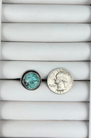 Round Rope Border Turquoise Ring 7.25