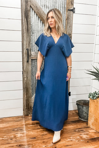 Dolman Sleeve Maxi Dress Navy Blue - Allure Boutique WY