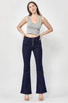 Risen Solid Dark Button Detail Flare Jeans