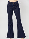 Risen Solid Dark Button Detail Flare Jeans