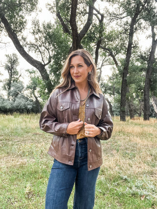 Echo Brown Faux Leather Jacket - Allure Boutique WY