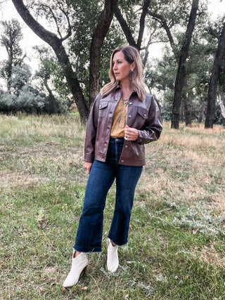 Echo Brown Faux Leather Jacket - Allure Boutique WY