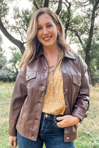 Echo Brown Faux Leather Jacket - Allure Boutique WY