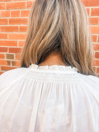 Ecru Tie Neck Detail Satin Blouse - Allure Boutique WY