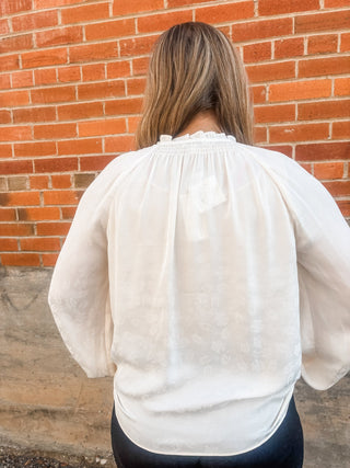 Ecru Tie Neck Detail Satin Blouse - Allure Boutique WY