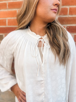 Ecru Tie Neck Detail Satin Blouse - Allure Boutique WY