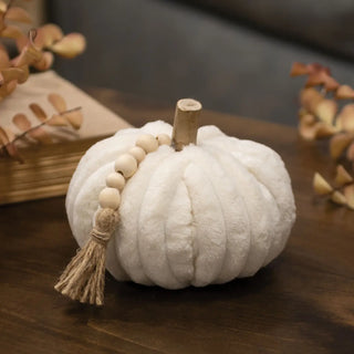 Cream Ribbed Pumpkin + Bead Tassel
