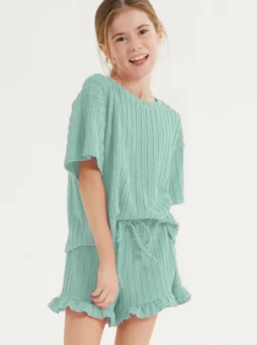 Embossed Ribbed Knit Ruffle Set - Allure Boutique WY