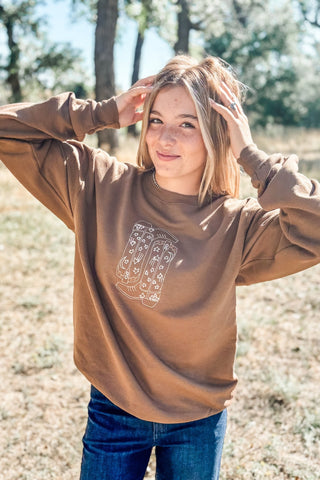 Embroidered Cowgirl Boots Sweatshirt - Allure Boutique WY