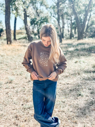 Embroidered Cowgirl Boots Sweatshirt - Allure Boutique WY