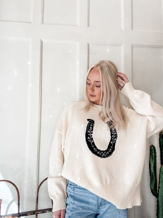 Embroidered Horseshoe Sweater - Allure Boutique WY