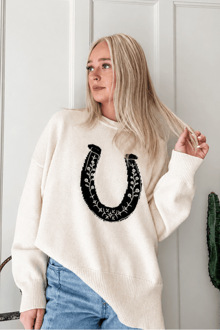 Embroidered Horseshoe Sweater - Allure Boutique WY