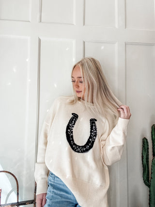 Embroidered Horseshoe Sweater - Allure Boutique WY