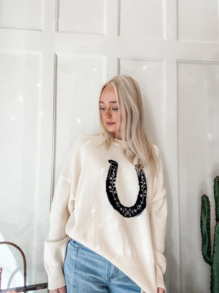 Embroidered Horseshoe Sweater - Allure Boutique WY