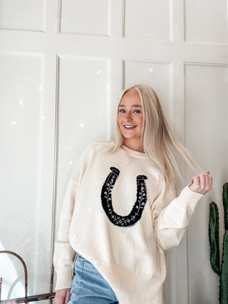 Embroidered Horseshoe Sweater - Allure Boutique WY